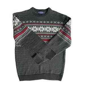Roundtree & Yorke Crewneck Sweater Black Red Fair Isle Men’s M Vintage Christmas